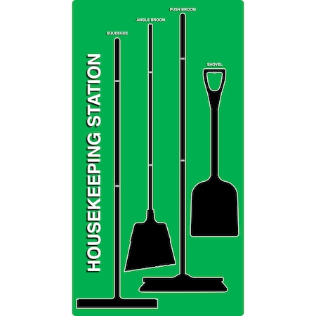 5S Supplies 5S Housekeeping Shadow Board Broom Station Version 6- Green Board / Black Shadows No Broom HSB-V6-GREEN-BO